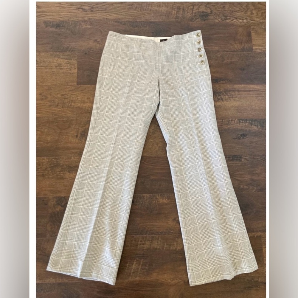 Anthropologie Elevenses The Brighton Plaid Wool Flare Trouser Pants Sz 14 - Picture 3 of 8